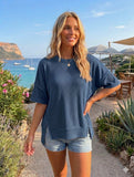 Navy Rib Knit Top
