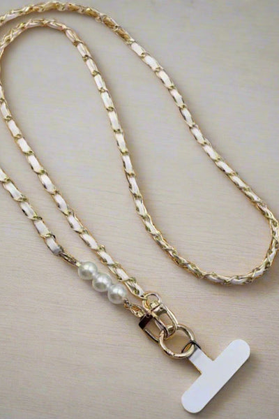 Gold and White Chain Phone Crossbody Strap-online exclusive